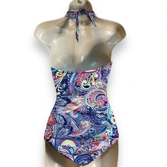 Liz Claiborne Paisley One Piece Swimsuit Women’s Size 6 Gold Embellishments - Picture 6 of 9